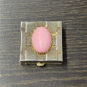 Vintage Goldtone Trinket/Pill box with pretty pink stone